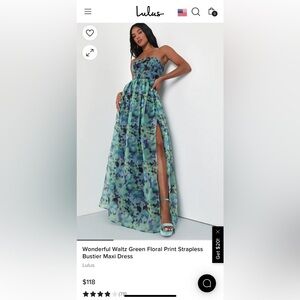 Wonderful Waltz Green Floral Print Strapless Bustier Maxi Dress